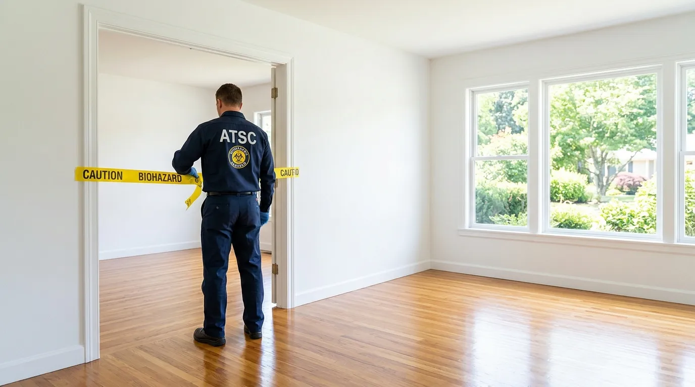 Certified biohazard cleanup crew performing Decomposition Cleanup in Robbins